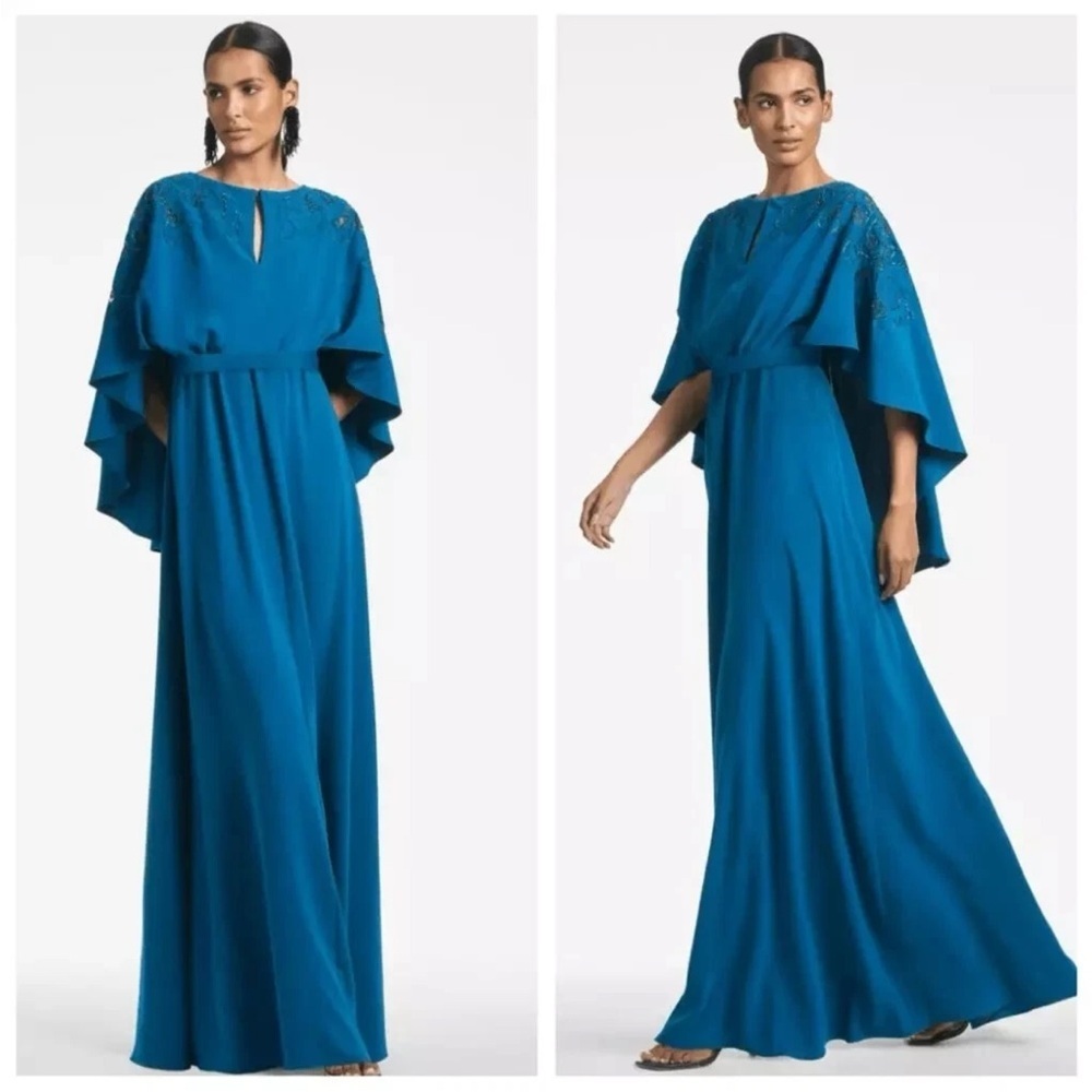 NWT Sachin & Babi Wren Gown 2 Moroccan Blue Beaded Silk Blend Maxi Dress *Read